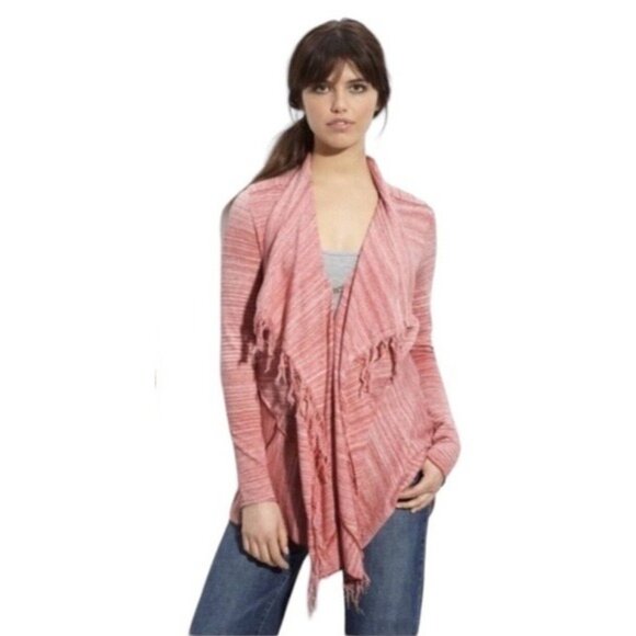 VTG Free People Pink Fringe Bow Back Cardigan | Coquette Coastal Boho Balletcore - Picture 11 of 16